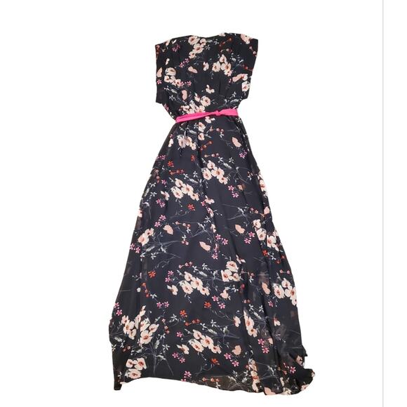 Eliza J Floral High/Low Faux Wrap Chiffon Dress Sz 4 - Picture 4 of 9